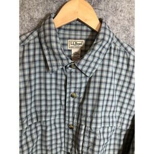 LL Bean Shirt Mens Large Tall Plaid Button Down Nylon Pocket Outdoors Hiking